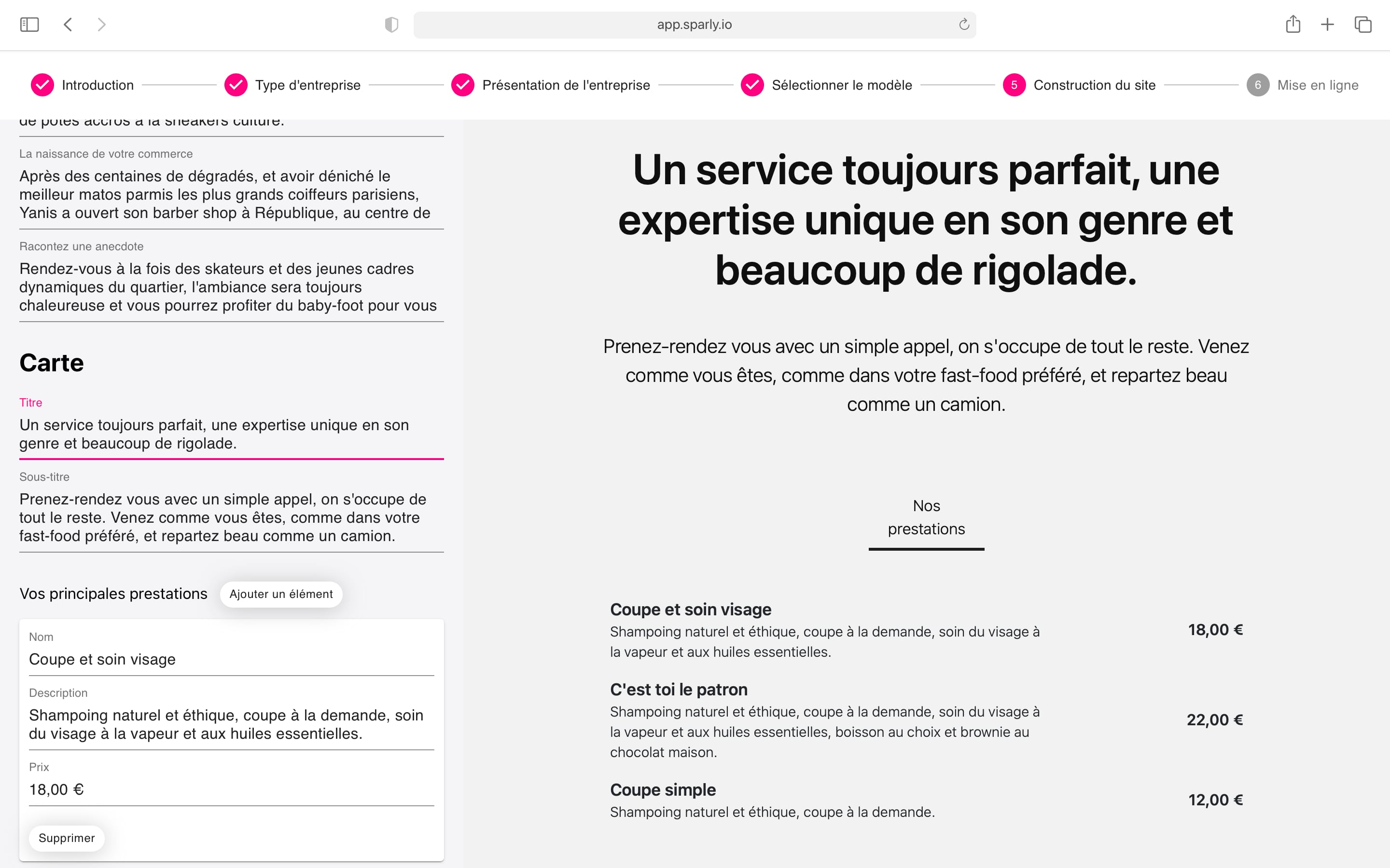 Prévisualisation de l'application Sparly